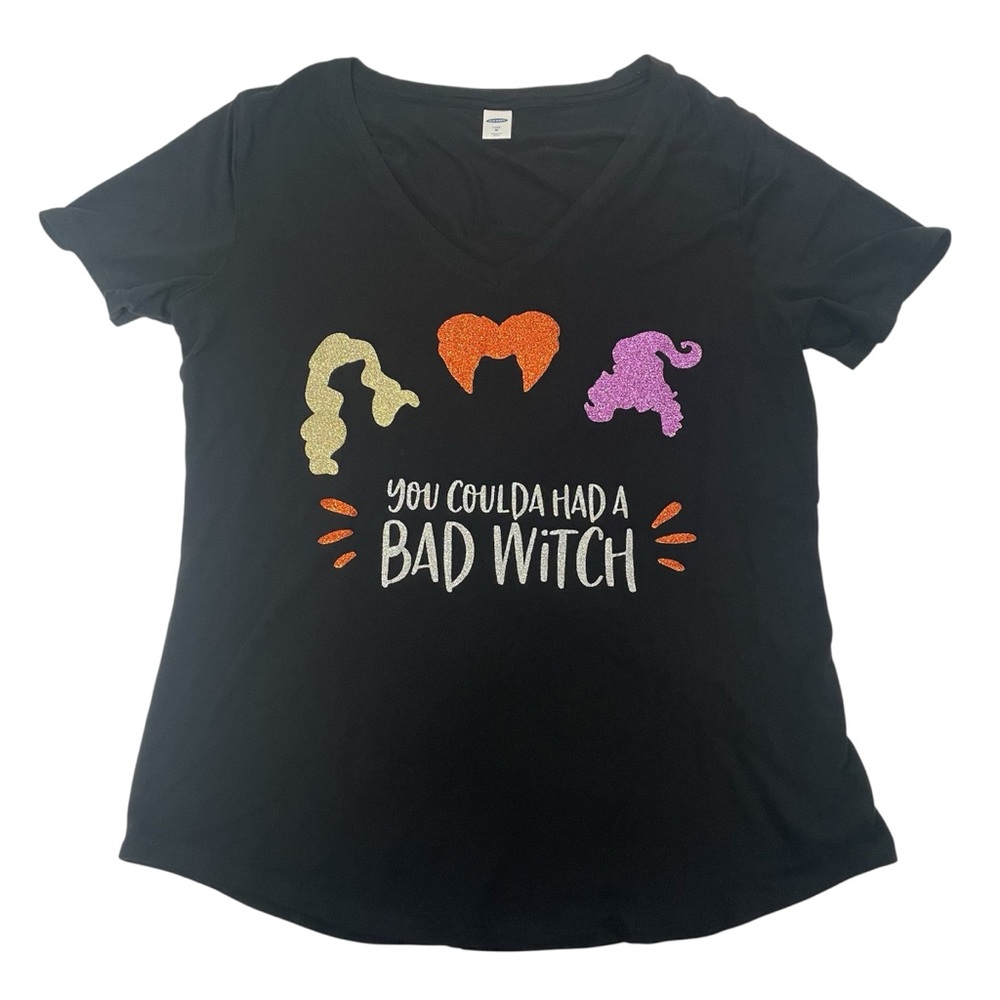 Women’s Custom Hocus Pocus Glittering Graphic on Black Luxe Old Navy Tee Medium